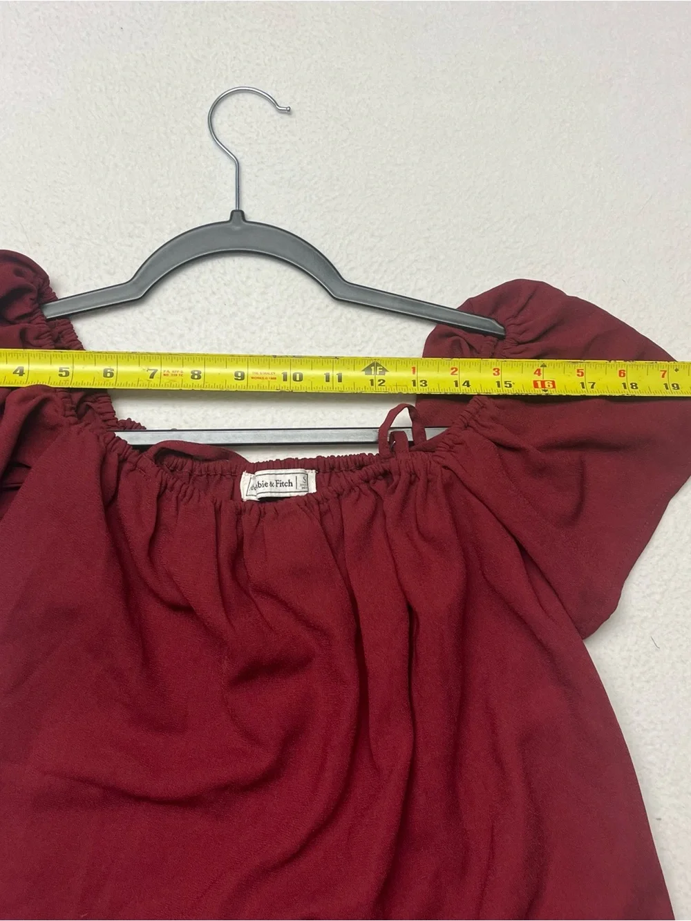 Abercrombie & Fitch Women's Blouse S Burgundy Square Neck Puff Sleeve Ruffle